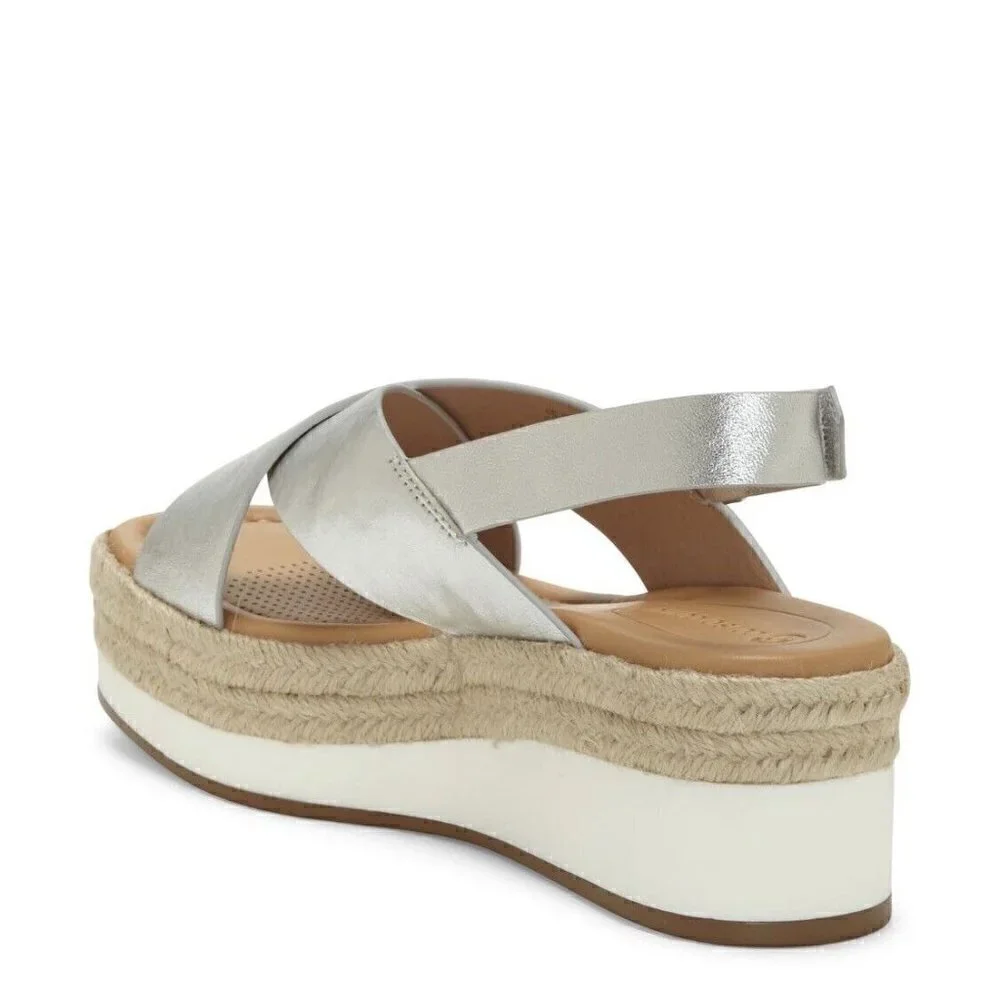 NEW Corso Como Penelopy Platform Wedge Sandal Silver Leather Women's Size 9.5
